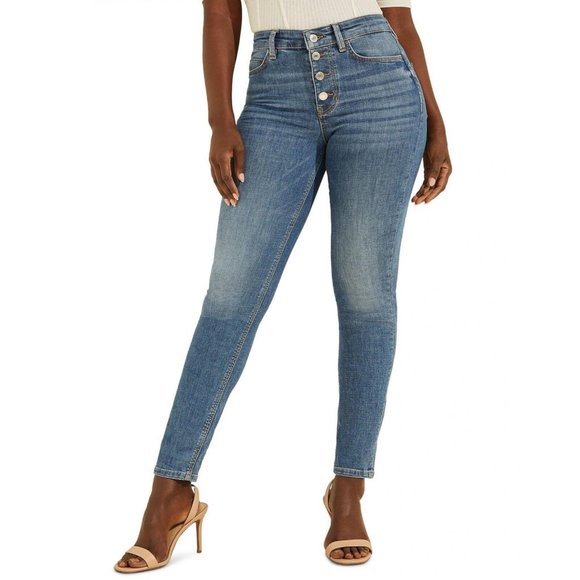 Guess Denim - NWT Guess 1981 Exposed Button Four Button Skinny Jeans W1BA28D4HG3 24 Blue Drum